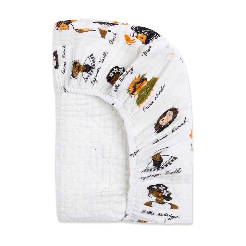 babyletto 100% Quilted Organic Cotton Changing Pad Cover, GOTS-Certified, Fitted 360°, Ultra-Soft and Breathable Muslin - Women in History - Image 4